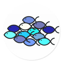 Christian Fish School - Blue and Aqua Round Sticker