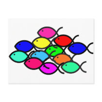 Christian Fish School in Rainbow Colors postcards by Christian_Art Christian Fish School in Rainbow Colors postcards