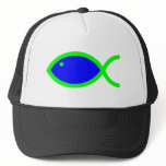 Christian Fish Symbol - Blue with Green hats