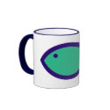 Christian Fish Symbol - Green with Dark Blue mugs by ChristianFish Christian Fish Symbol - Green with Dark Blue mugs