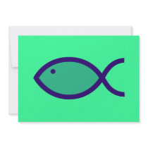 Christian Fish Symbol - LOUD! - Aqua and Blue Personalized Invitation
