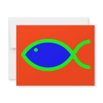 Christian Fish Symbol - LOUD! Blue and Green Personalized Invitation