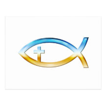 Christian Fish Symbol with Crucifix - Sky & Ground Postcard