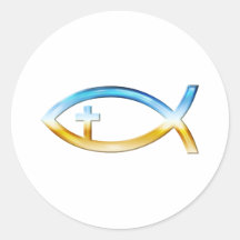 Christian Fish Symbol with Crucifix - Sky & Ground Stickers