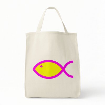 Christian Fish Symbol - Yellow with Pink Tote Bags by ChristianFish
