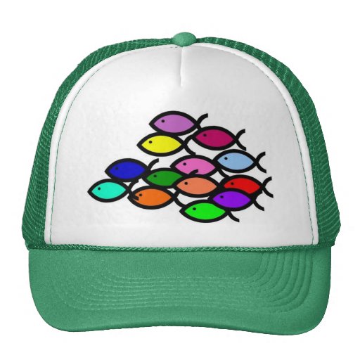 Christian Fish Symbols - Rainbow School Mesh Hats