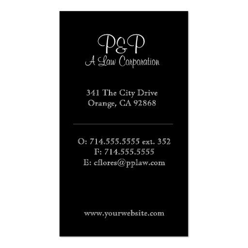 Christian Flores, Attorney at Law, Presto & Pre... Business Card Templates (back side)