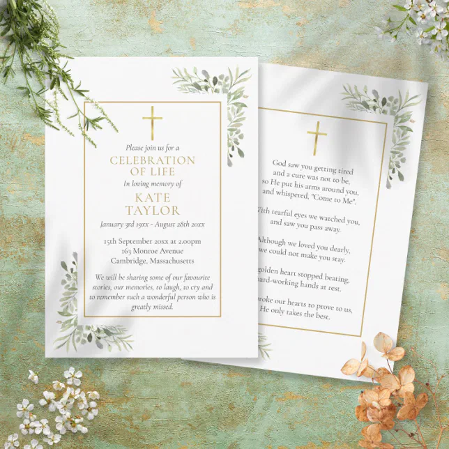 Christian Funeral Memorial Greenery Prayer Cards Zazzle