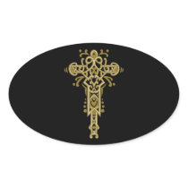 Christian Ornate Cross 26 Oval Sticker