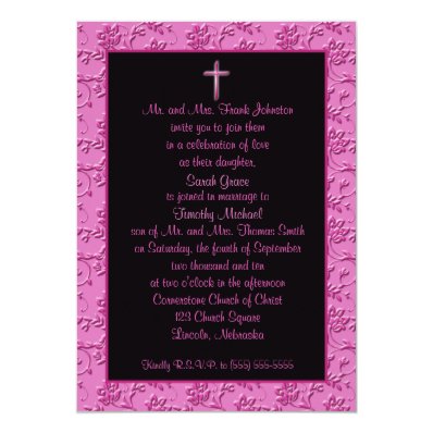 Christian Pink and Black Cross Wedding Invitation