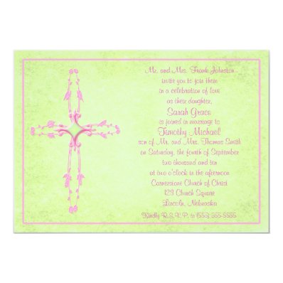 Christian Pink Cross on Green Wedding Invitation