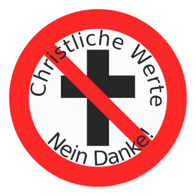 Christian values - no thanks! sticker by Anmibe