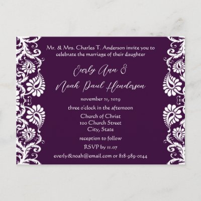 Christian Wedding Invitation Text on Christian Vintage Damask Wedding Invitation Purple Postcard By Samack