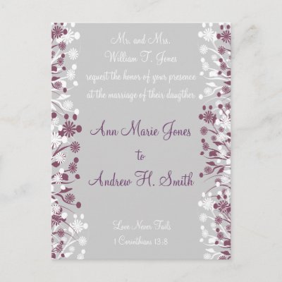 Christian Wedding Invitation Grape Gray Post Cards by samack