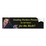 christie Stealing Pensions Bumper Sticker