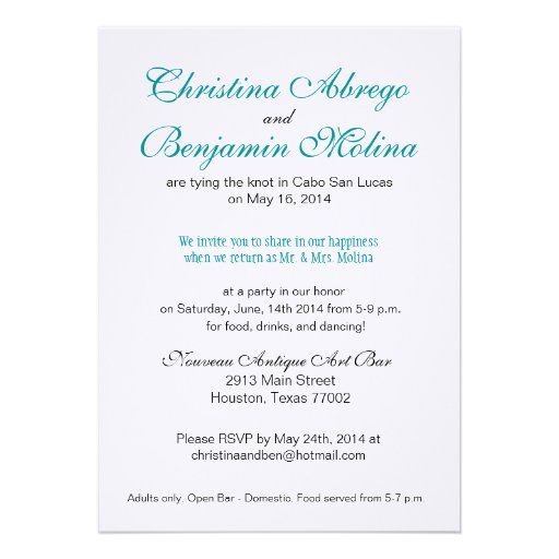 Christina EMERALD WATERS Cabo reception (linen) Personalized Invites