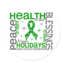 Christmas 4 Organ Donation Snowflakes Round Stickers