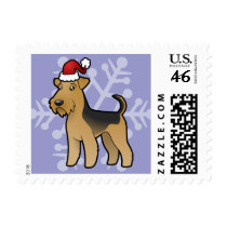 Christmas Airedale Terrier / Welsh Terrier Postage Stamp
