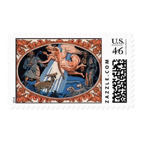 Christmas angel and shepherds postage stamp stamp