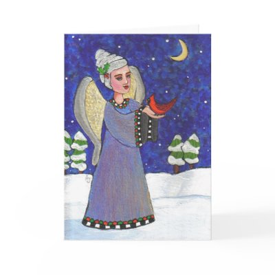 Christmas Angel & Cardinal - Holiday card