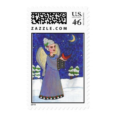 Christmas Angel & Cardinal - Holiday Stamp