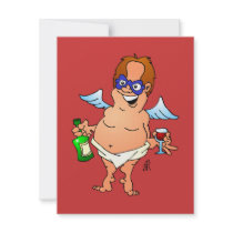 Christmas angel having a glass of wine invitations