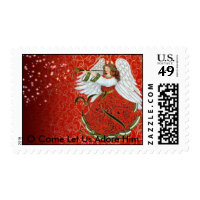 CHRISTMAS ANGEL, O Come Let Us Adore Him Postage Stamp