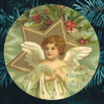 Christmas Angel with Gold Star, Holly, Red Berries Stickers