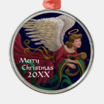 Christmas Angel With Harp Round Ornament ornaments