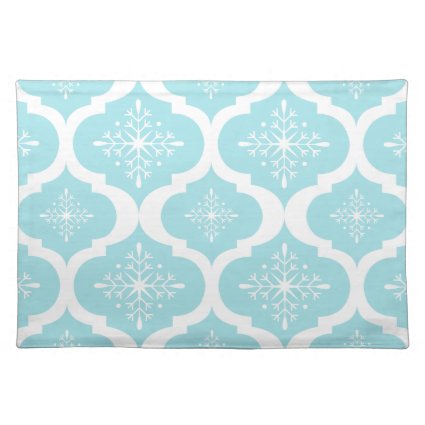 Christmas Aqua Blue Snowflakes Lattice Pattern Cloth Place Mat