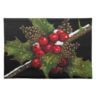 Christmas Art: Pine Cones, Holly, Berries, &amp; Snow Place Mats