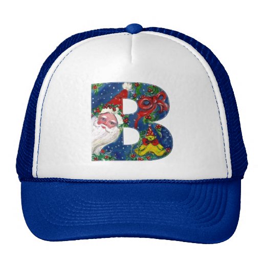 CHRISTMAS B LETTER / SANTA CLAUS WITH RED RIBBON TRUCKER HATS