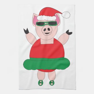 Christmas Ballet Pig Kitchen Towel