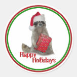 Christmas Bandit Raccoon with Present Round Sticker