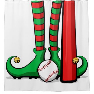 Christmas Baseball Elf Feet Shower Curtain
