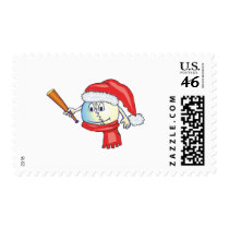 Christmas baseball in santa hat postage