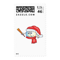 Christmas baseball in santa hat postage
