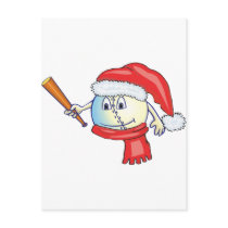 Christmas baseball in santa hat postcards