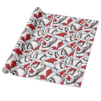 Christmas Baseballs with Santa Hats Gift Wrapping Paper