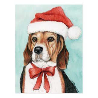 Christmas Beagle Dog Art Postcad Postcards