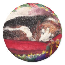 CHRISTMAS BEAGLE SLEEPY PUPPY STICKER