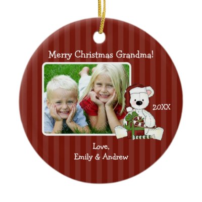 Christmas Bear Grandma Photo Personalized Christmas Tree Ornaments