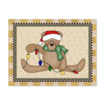 Christmas Bear With Lights Postcards
