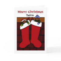 Christmas bears in stockings twins card