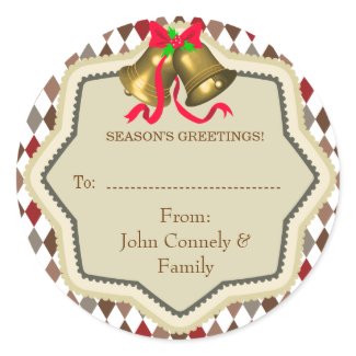 Christmas Bell Checkered Gift Tag Sticker