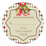 Christmas Bell Checkered Gift Tag Sticker
