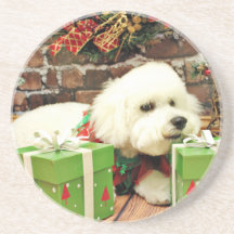 Christmas - Bichon Frise - Cooper Beverage Coaster