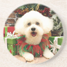 Christmas - Bichon Frise - Lilly Beverage Coaster