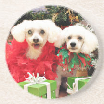 Christmas - Bichon Frise - Satchel and P.J. Beverage Coaster