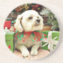 Christmas - Bichon Frise - Woody Drink Coaster